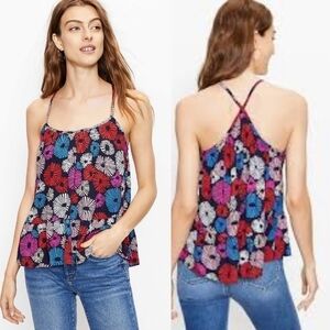 Loft Firework Shirred Scoop Neck Cami Small